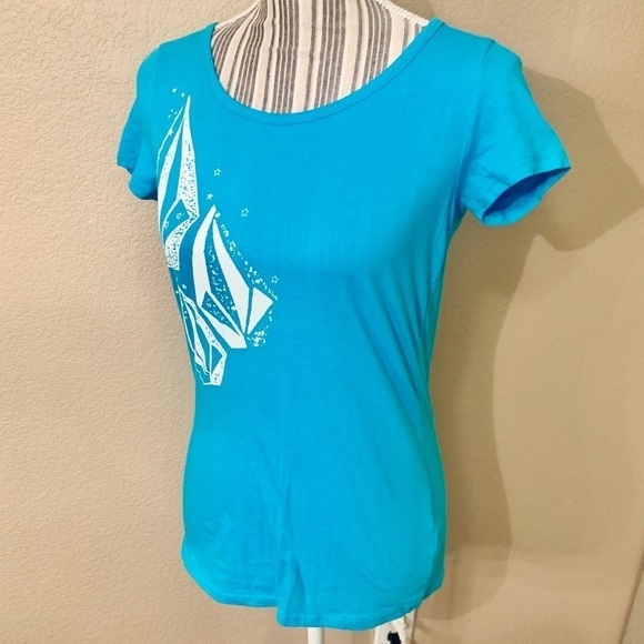 Volcom Tee Medium Teal Turquoise with White Volcom Diamond Design 100% Cotton - Picture 5 of 13